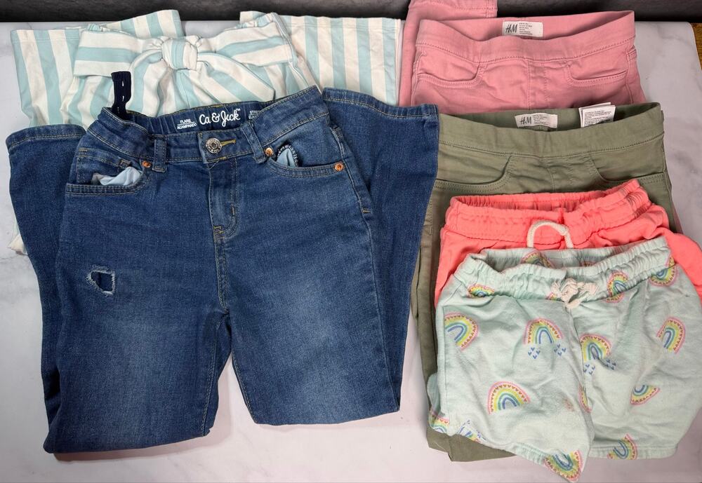 LOT Girls Pants and Shorts, size 6, SIX pieces-Janie & Jack, H&M, Cat & Jack